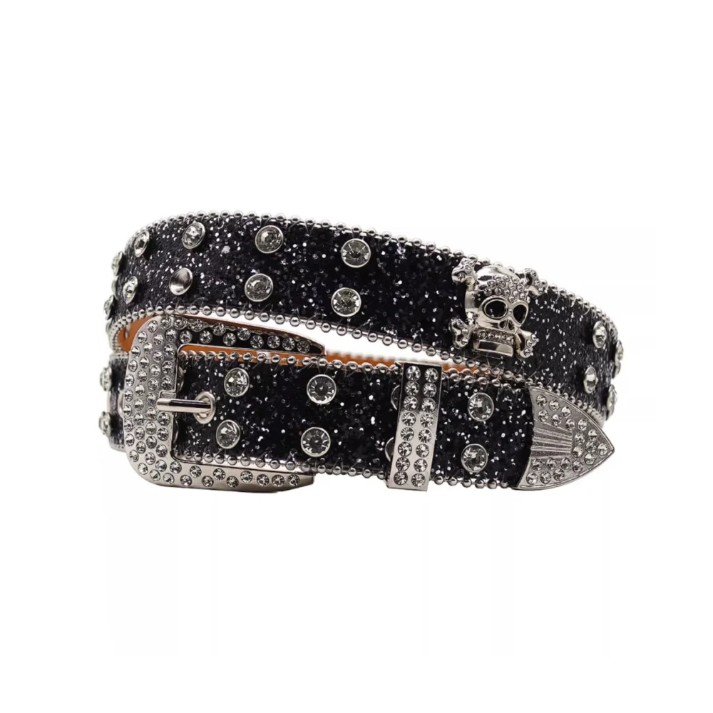 Silver Skull Studded Rhinestone Belt