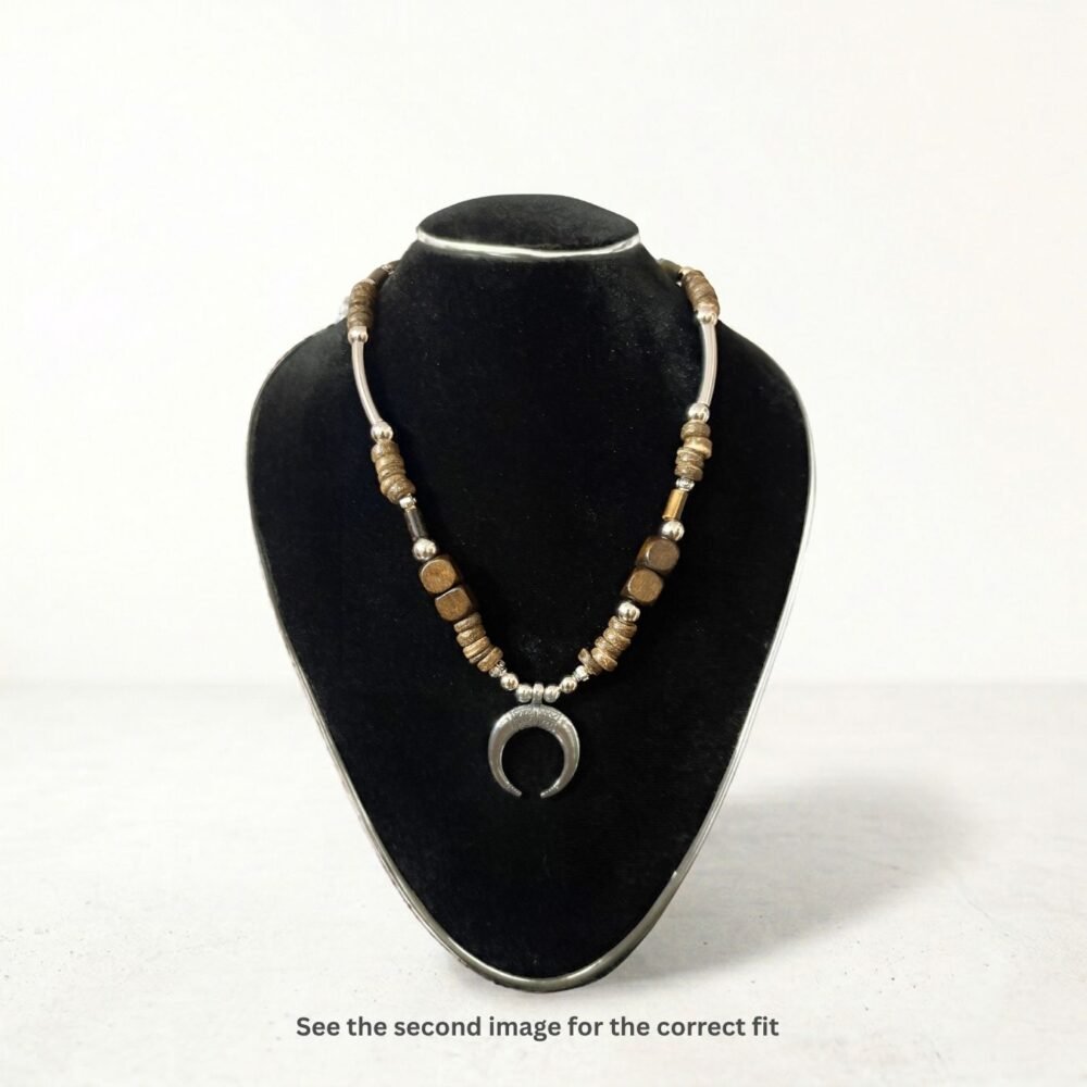Silver Crescent Moon Beaded Necklace