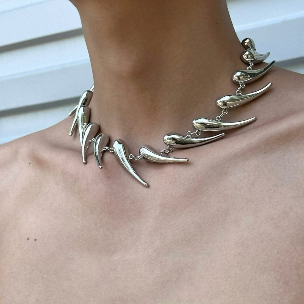 Silver Liquid Metal Spike Choker